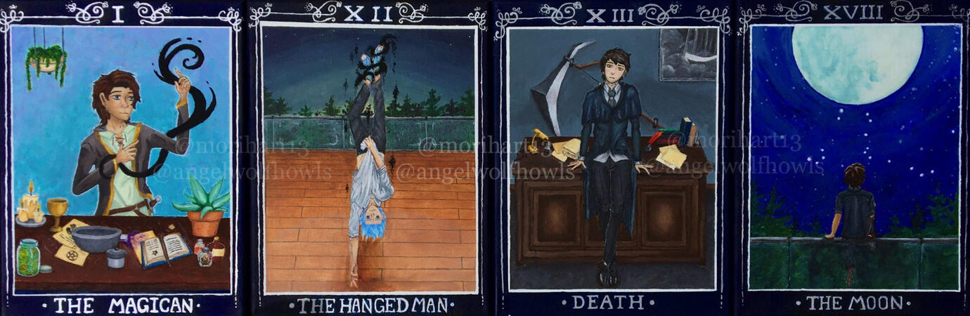 Tarot Paintings I, XII, XIII, XVII